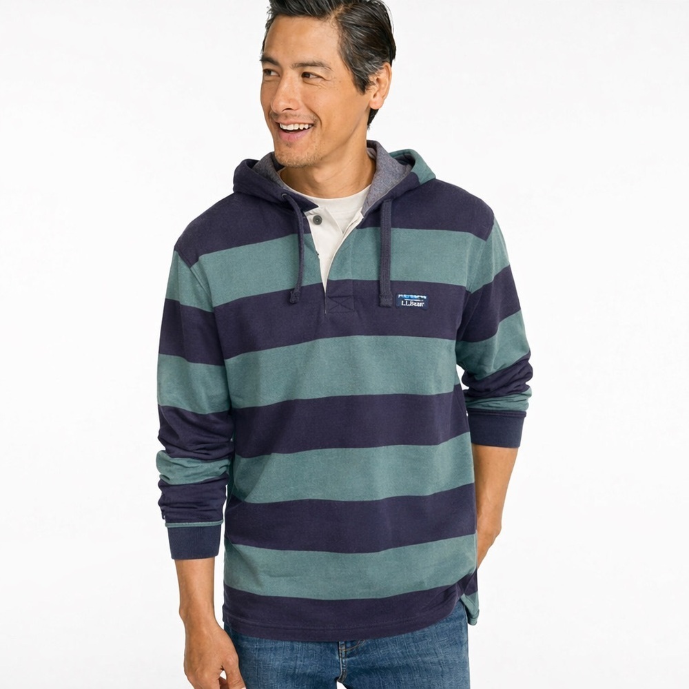 L.L. Bean Men's Striped Hoodie - Navy and Teal